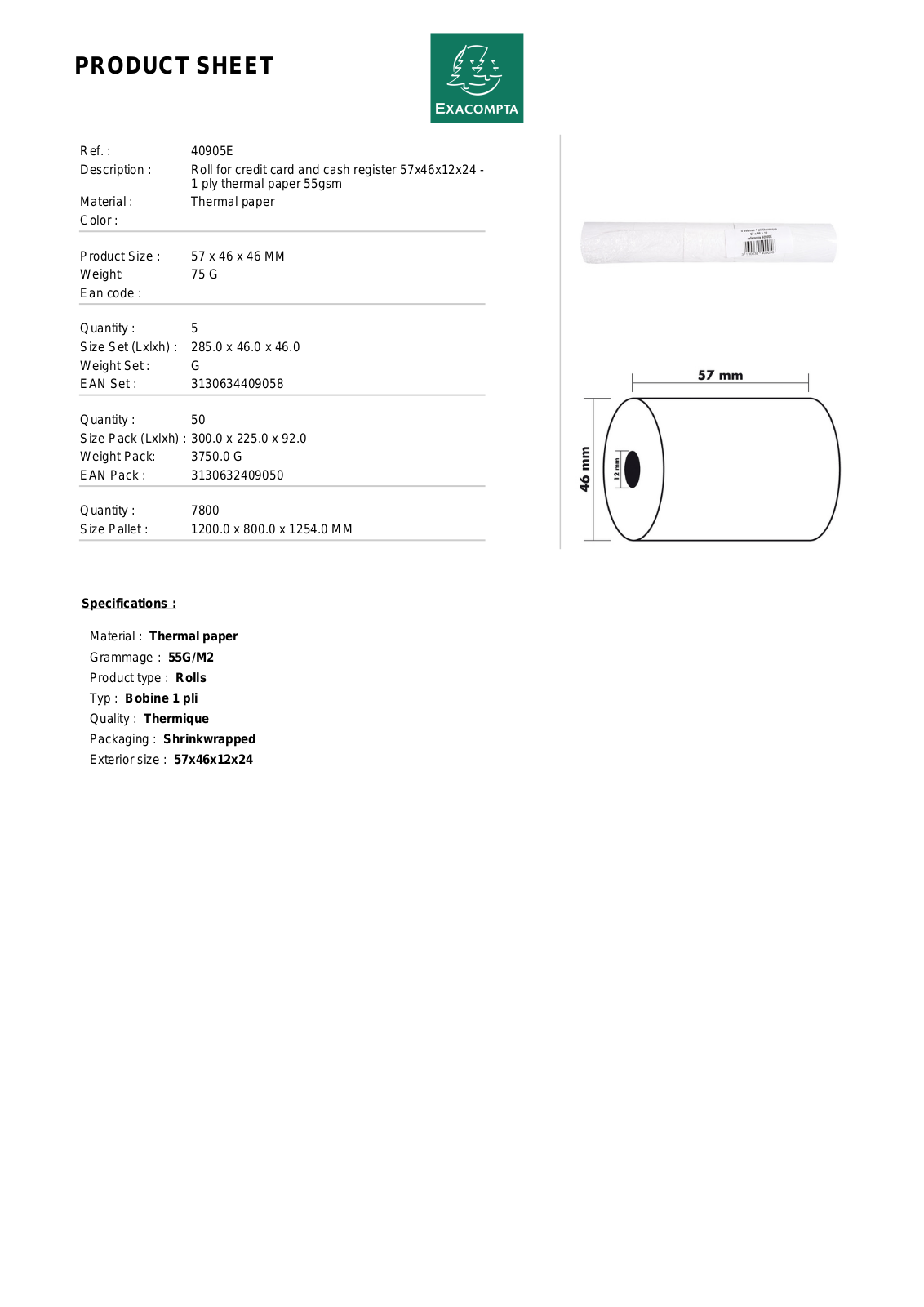 Exacompta 40905E PRODUCT SHEET