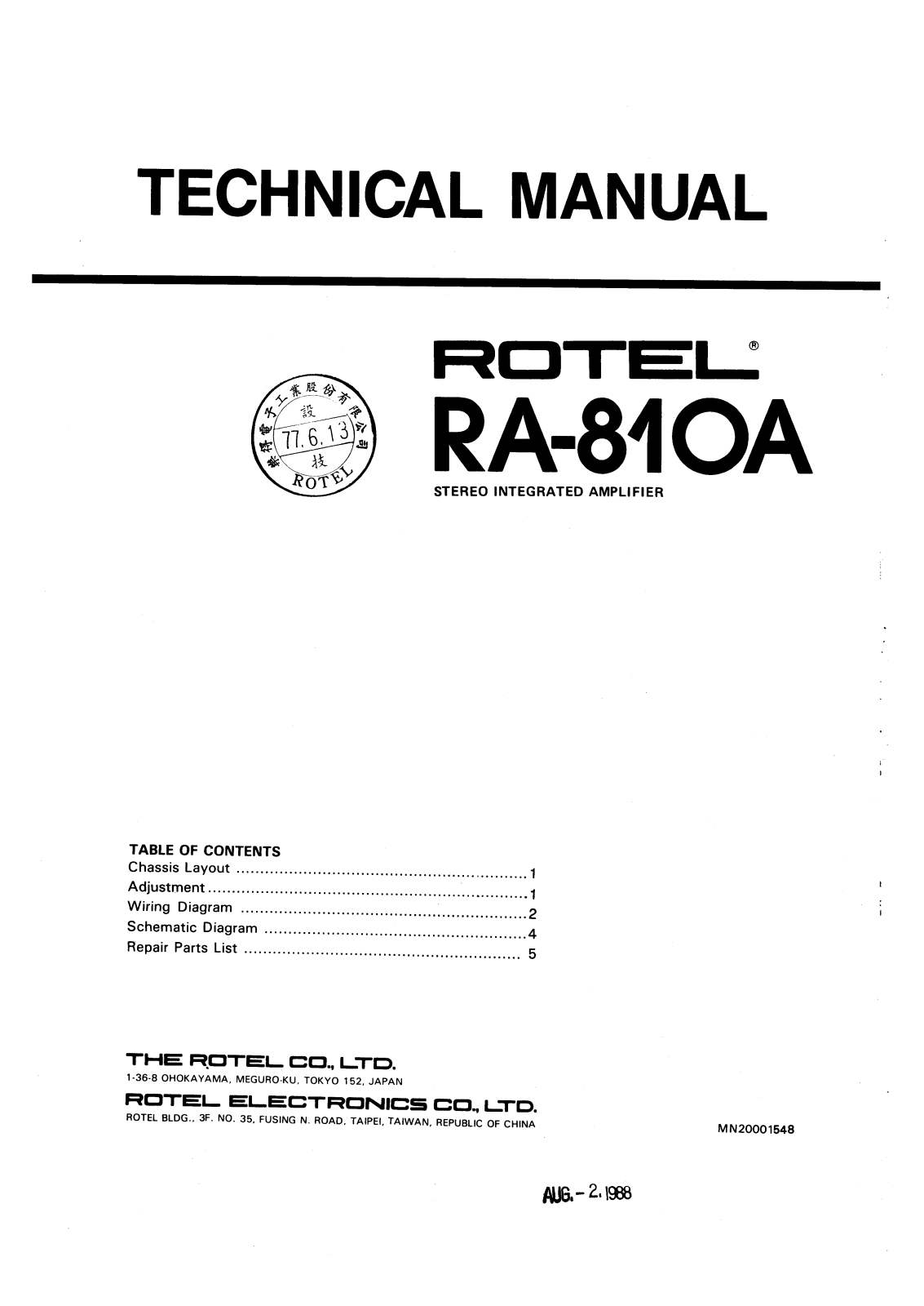 Rotel RA-810-A Service manual