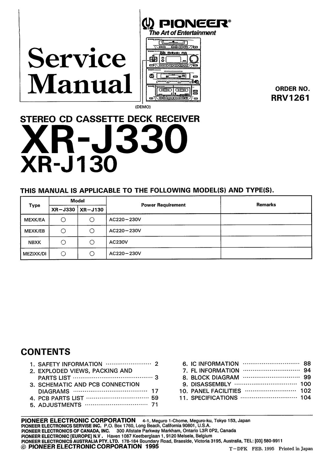 Pioneer XRJ-130, XRJ-330 Service manual