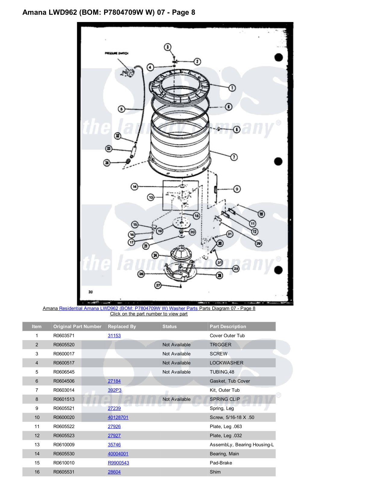 Amana LWD962 Parts Diagram