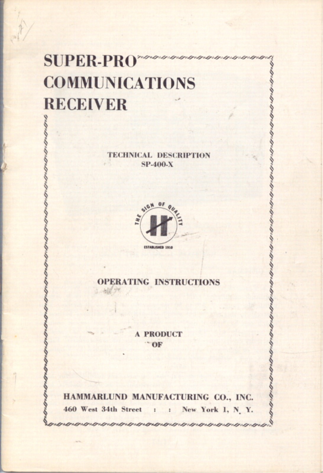 Hammarlund SP-400-X User Guide