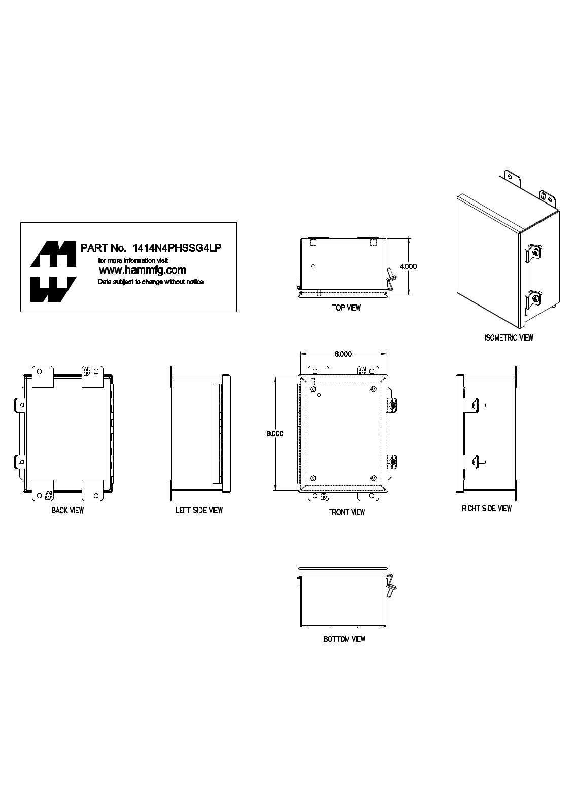 Hammond Manufacturing 1414N4PHSSG4LP technical drawings