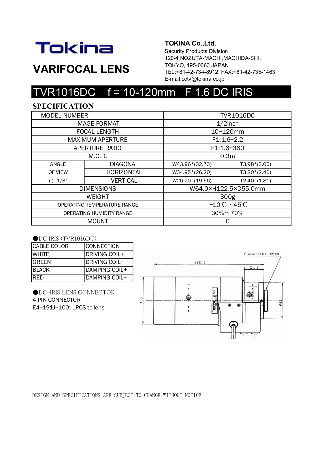 Tokina TVR1016DC User Manual