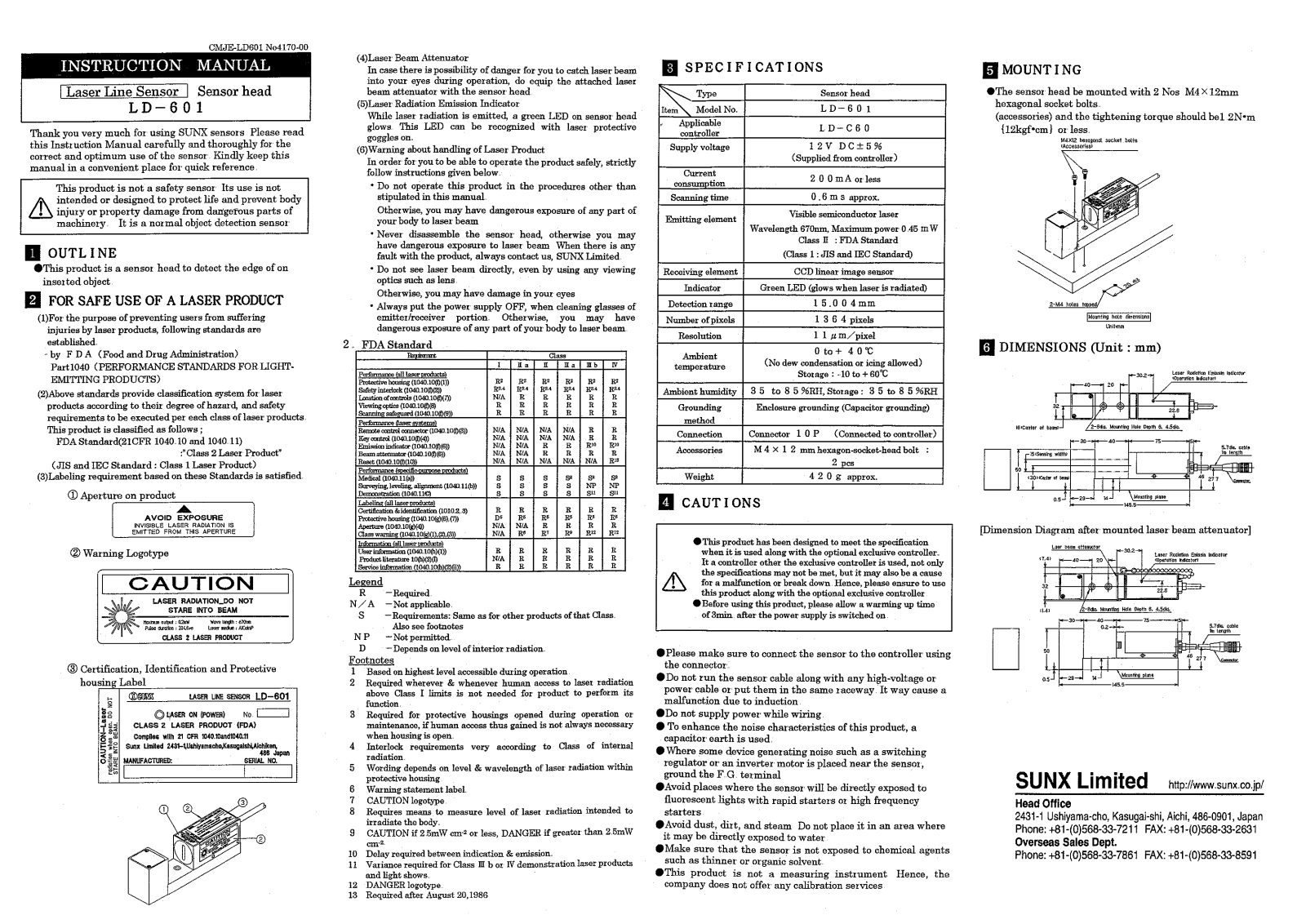 Panasonic LD-601 Installation  Manual