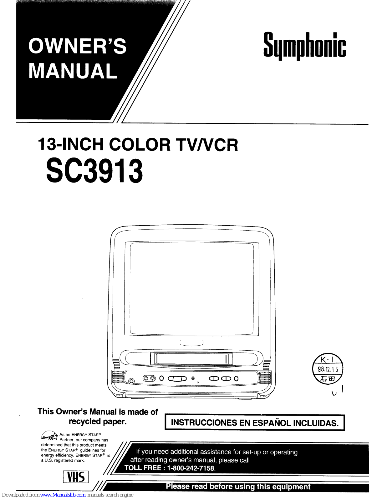 Symphonic SC3913 Owner's Manual