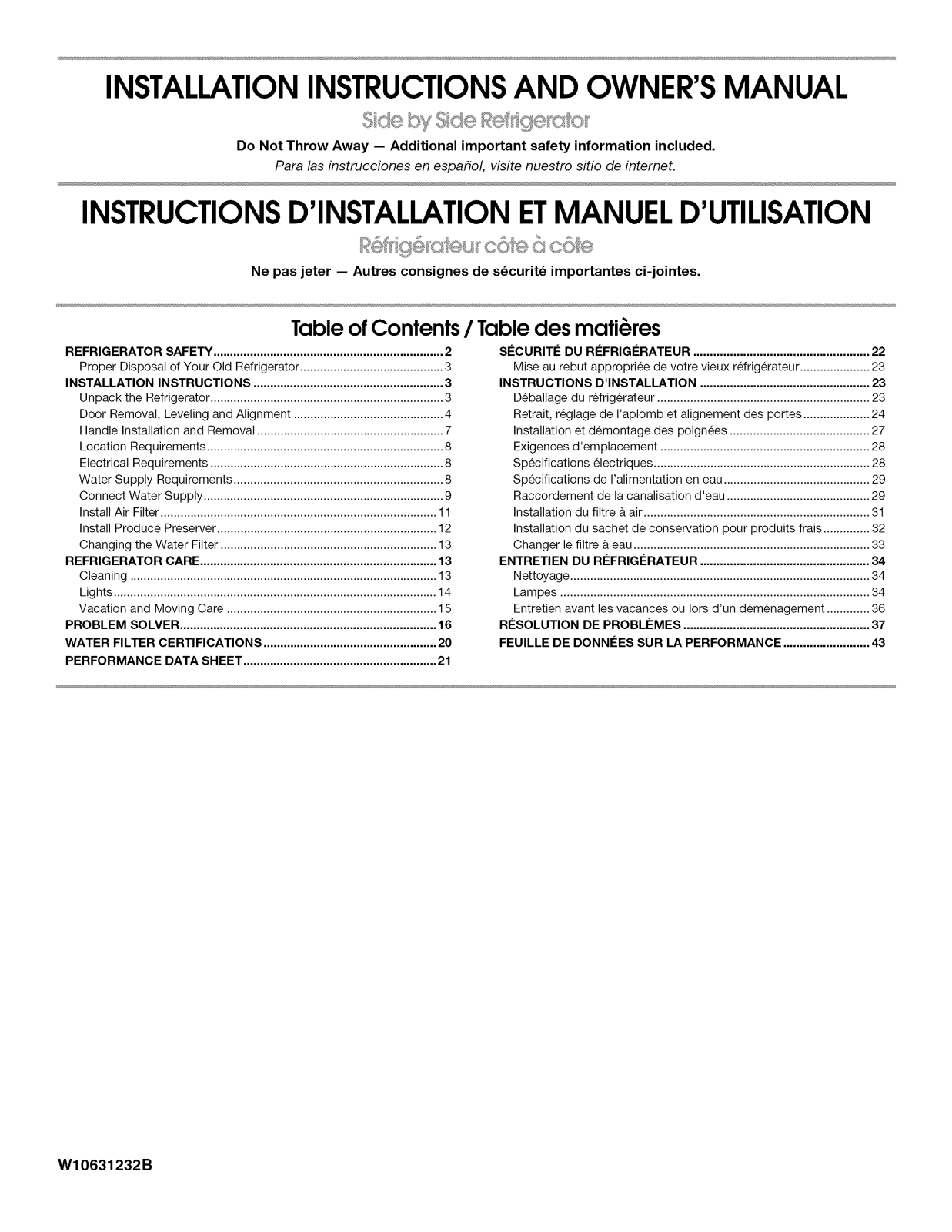 Whirlpool WRS586FLDW01, WRS973CIDM00, MSB26C6MDM00, MSB26C6MDH00, MSB26C6MDE00 Installation Guide - ManualMachine.com