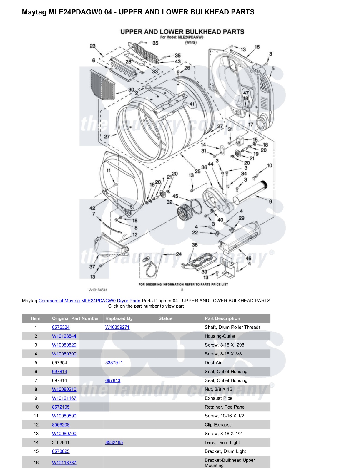 Maytag MLE24PDAGW0 Parts Diagram