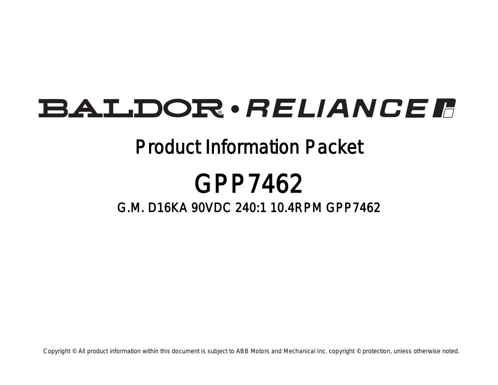 Baldor GPP7462 Product Information Sheet