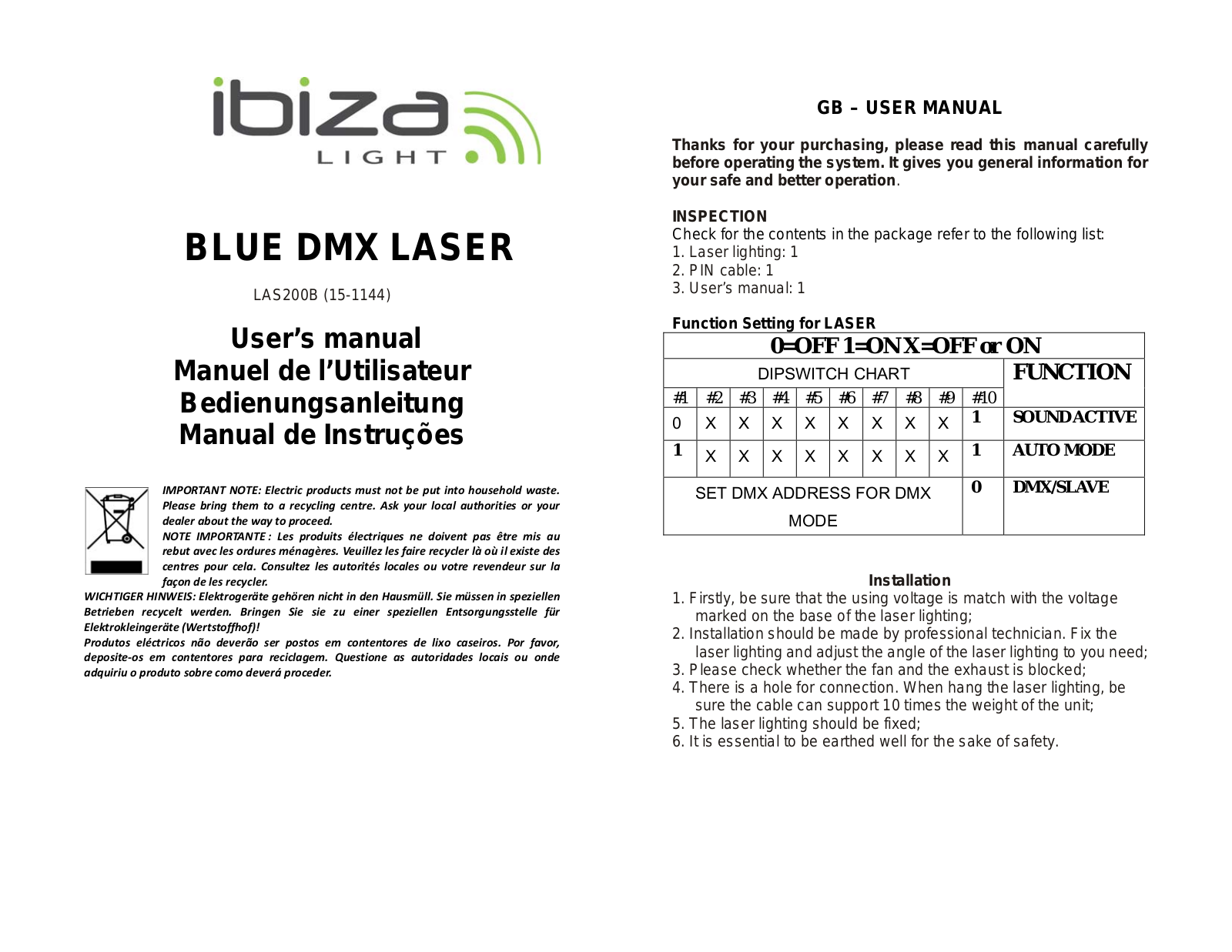 Ibiza LAS200B User Manual