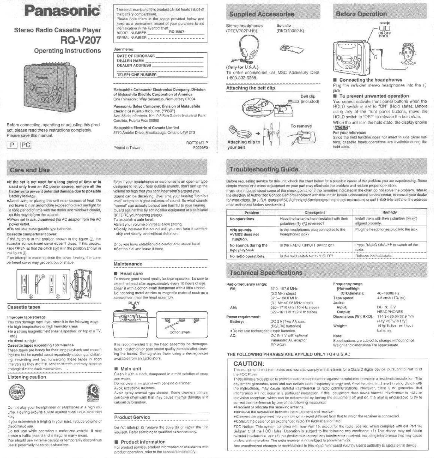 Panasonic RQV207 User Manual