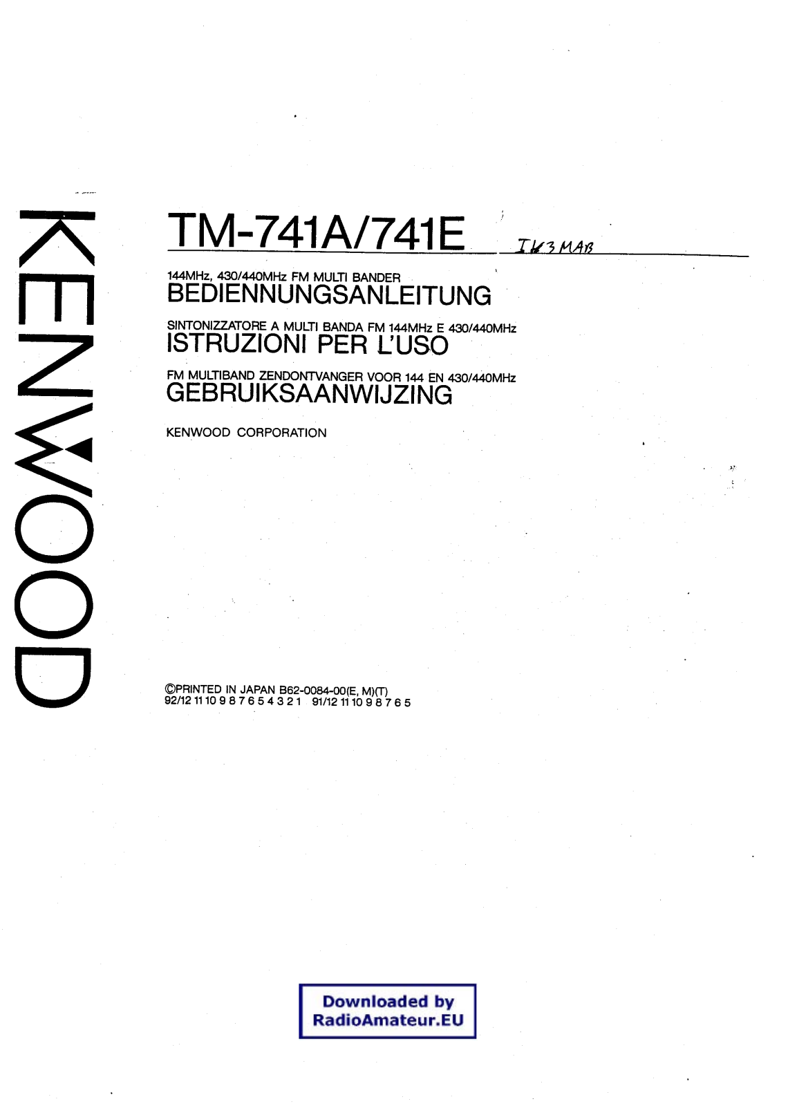 Kenwood TM-741A, TM-741E User guide