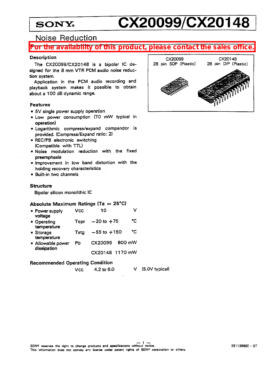 Sony CX20148, CX20099 Datasheet