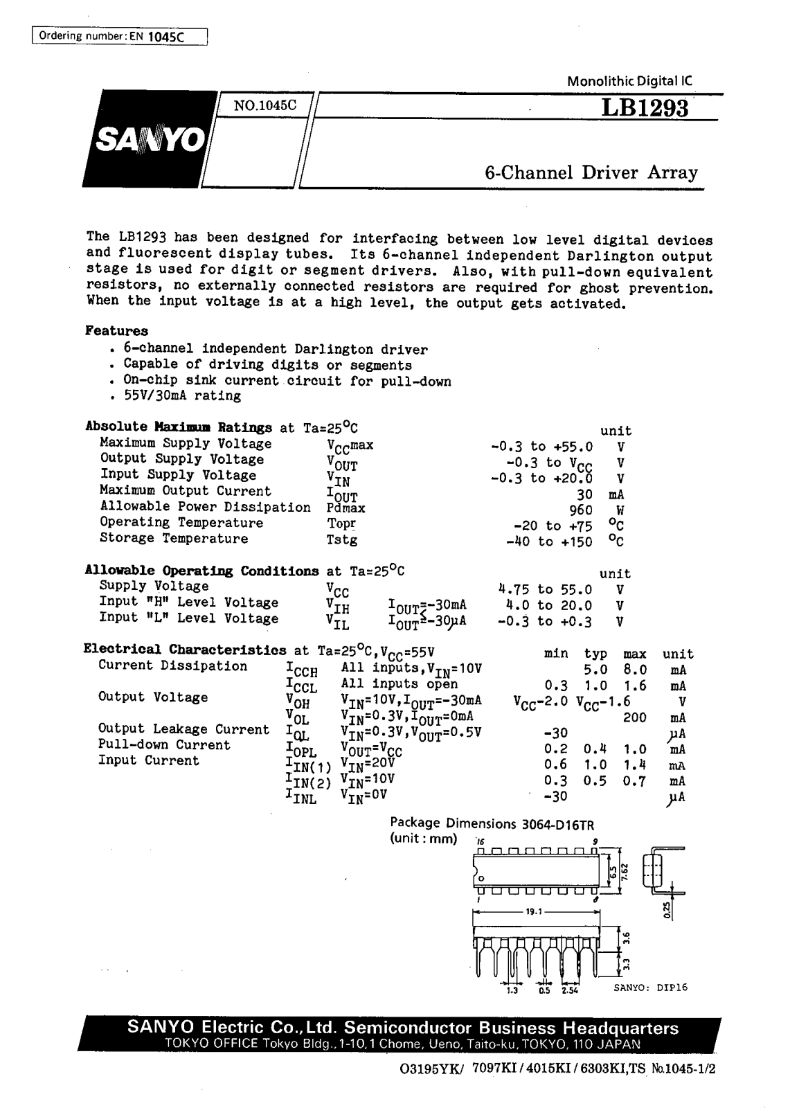 Datasheet LB1293 Datasheet (SANYO) - ManualMachine.com