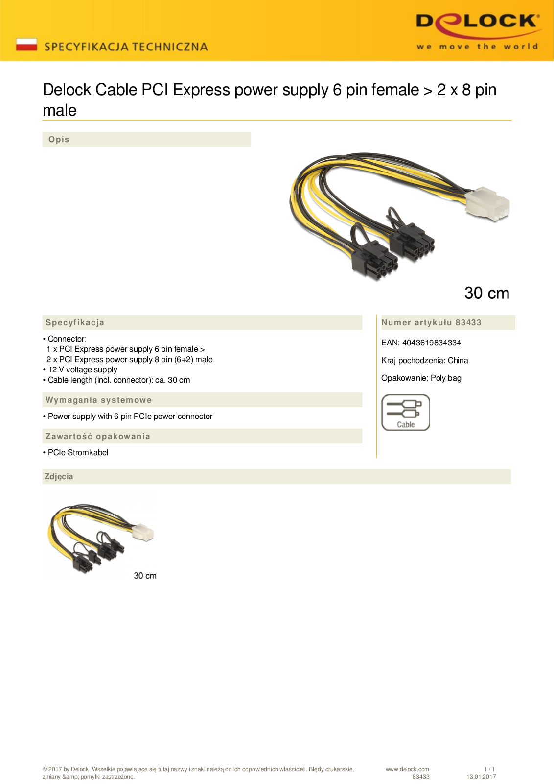 DeLOCK 6-Pin PCIe to 2x 8-Pin PCIe adapter 30cm User Manual