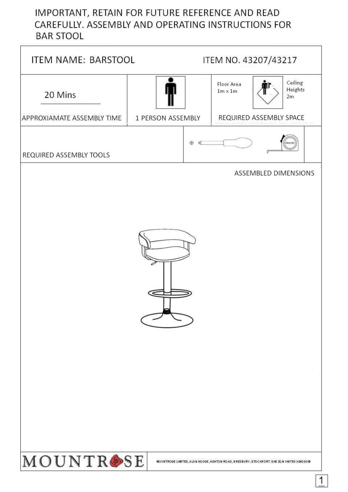 Mountrose 43207 Instruction manual