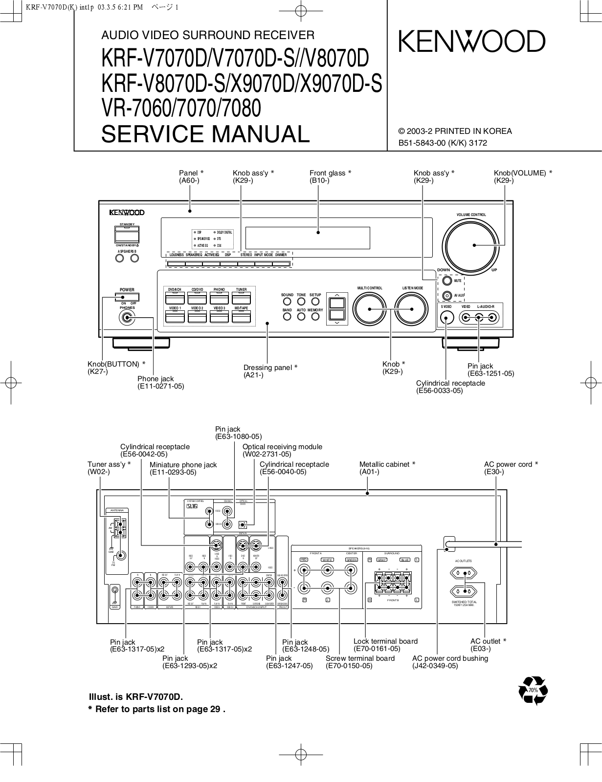 Kenwood KRFV-7070-DS, KRFV-8070-DS, KRFV-8070-D, KRFVR-7060, KRFVR-7070 Service manual