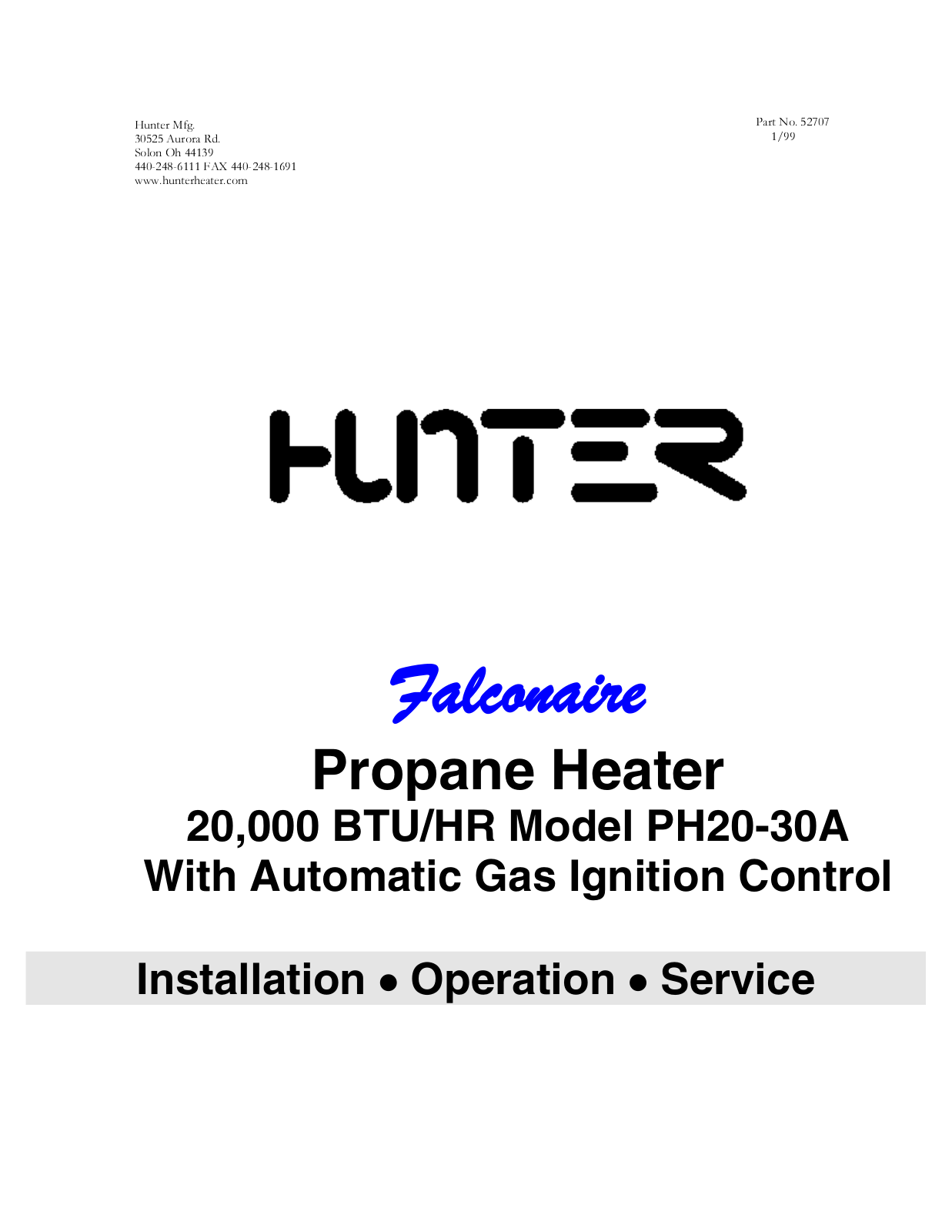 Hunter Fan PH20-30A User Manual