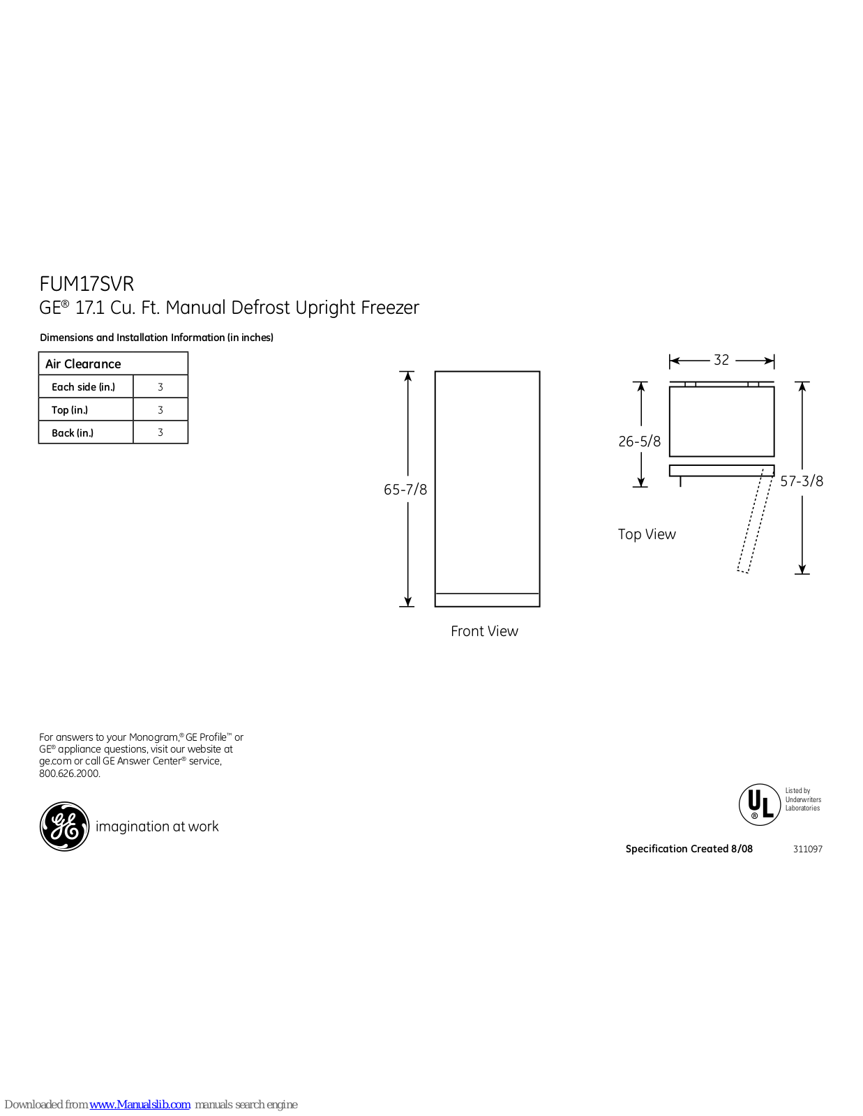 GE FUM17SVR, FUM17SVRWW Dimensions And Installation Information