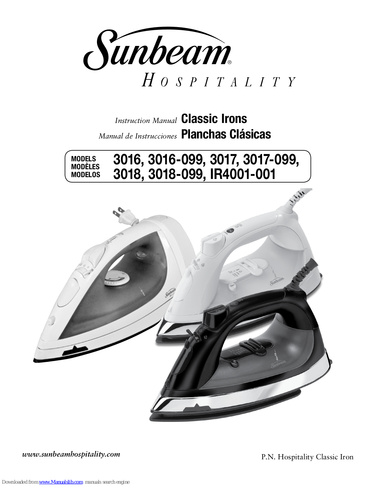 Sunbeam 3016, 3016-099, 3017, 3017-099, 3018 Instruction Manual