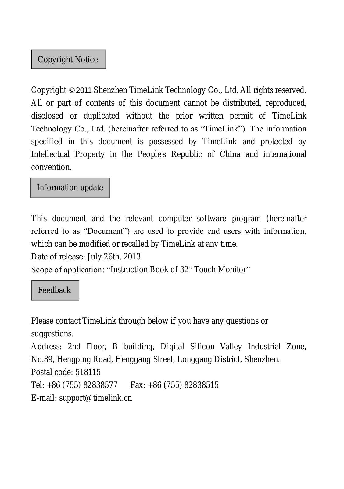 TimeLink Technology TS32M User Manual