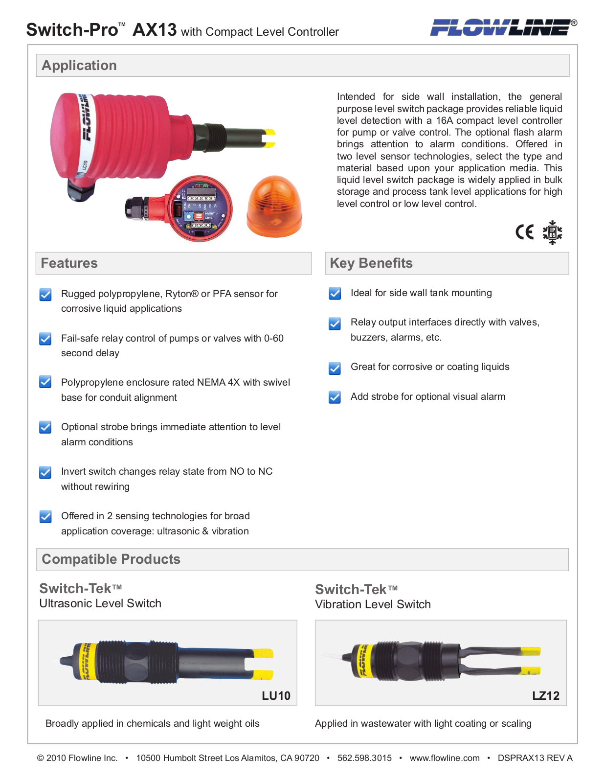 Flowline AZ13, AU13, AV13 Specifications