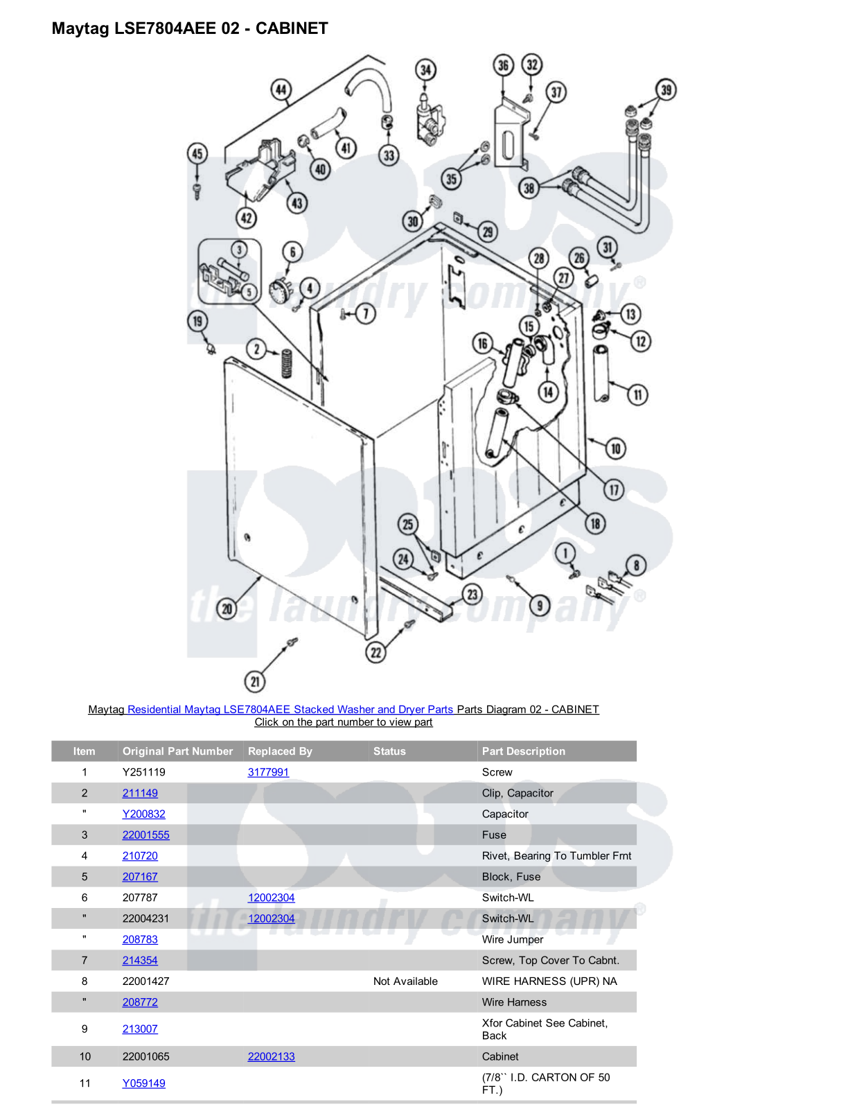 Maytag LSE7804AEE Stacked and Parts Diagram