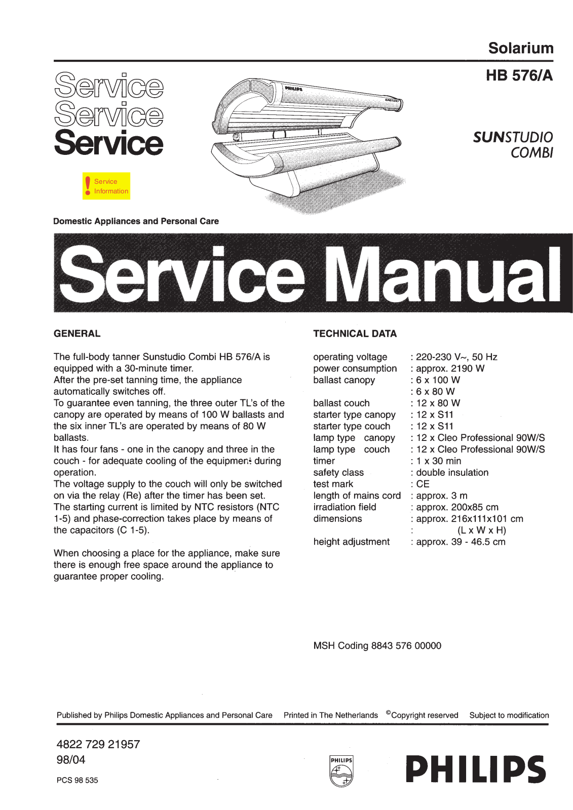 Philips HB576-A Service Manual