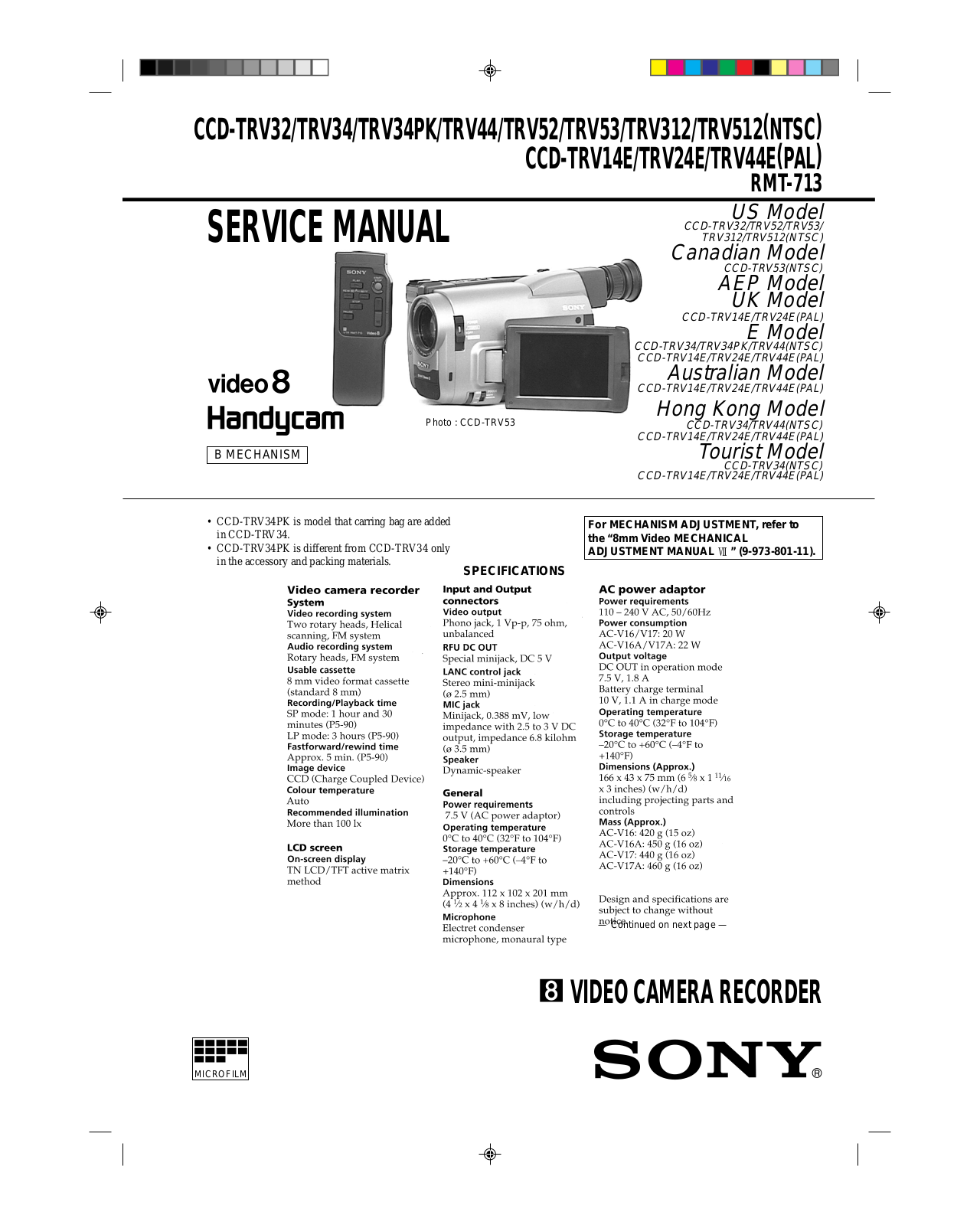 SONY CCD-TRV32, CCD-TRV32X Service Manual