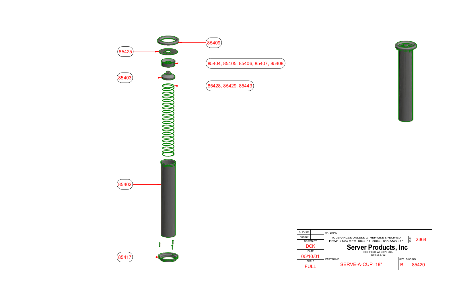 Server Products SAC-18 85450 Parts List