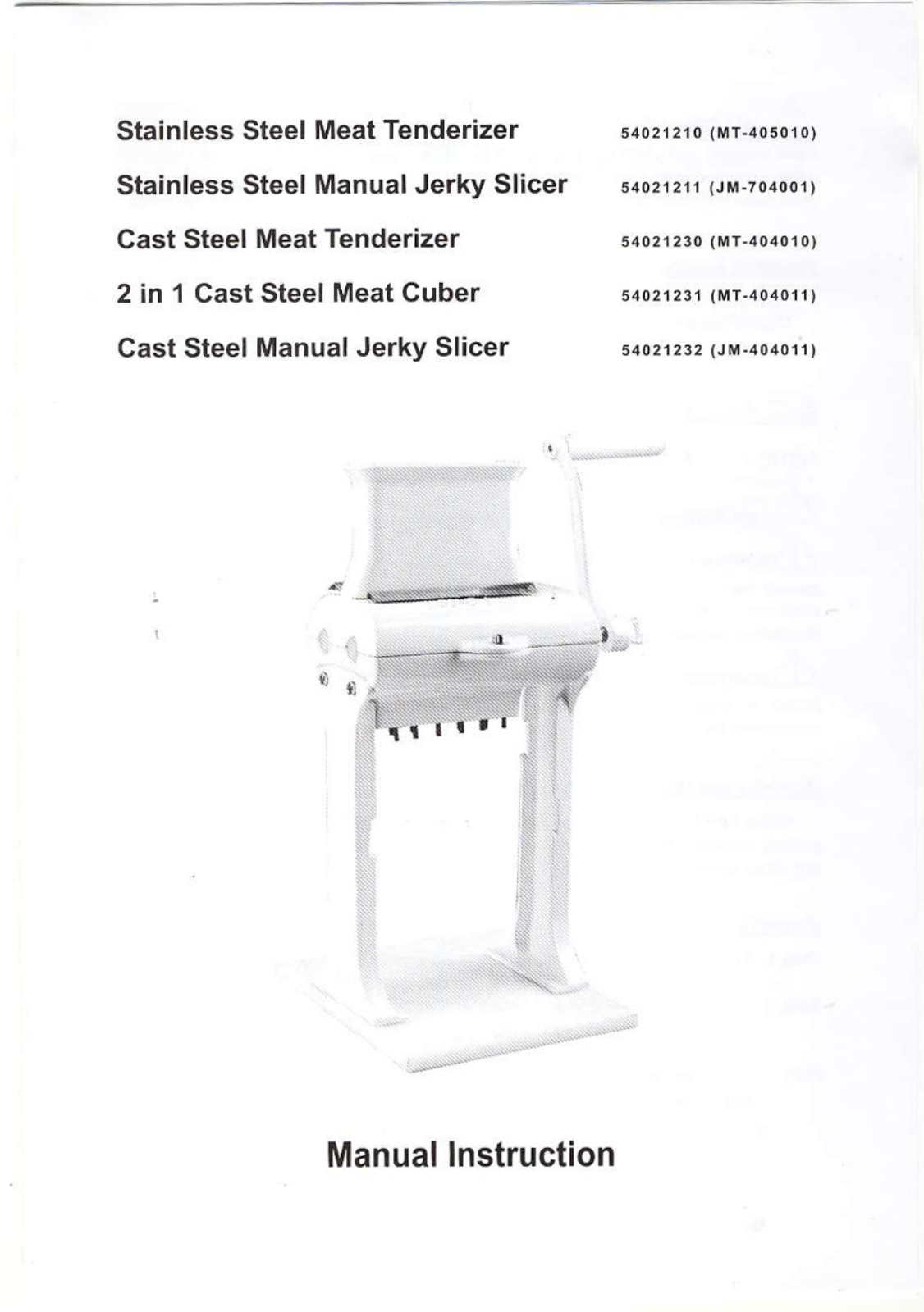 Omcan Food Machinery JM-404011 Installation  Manual