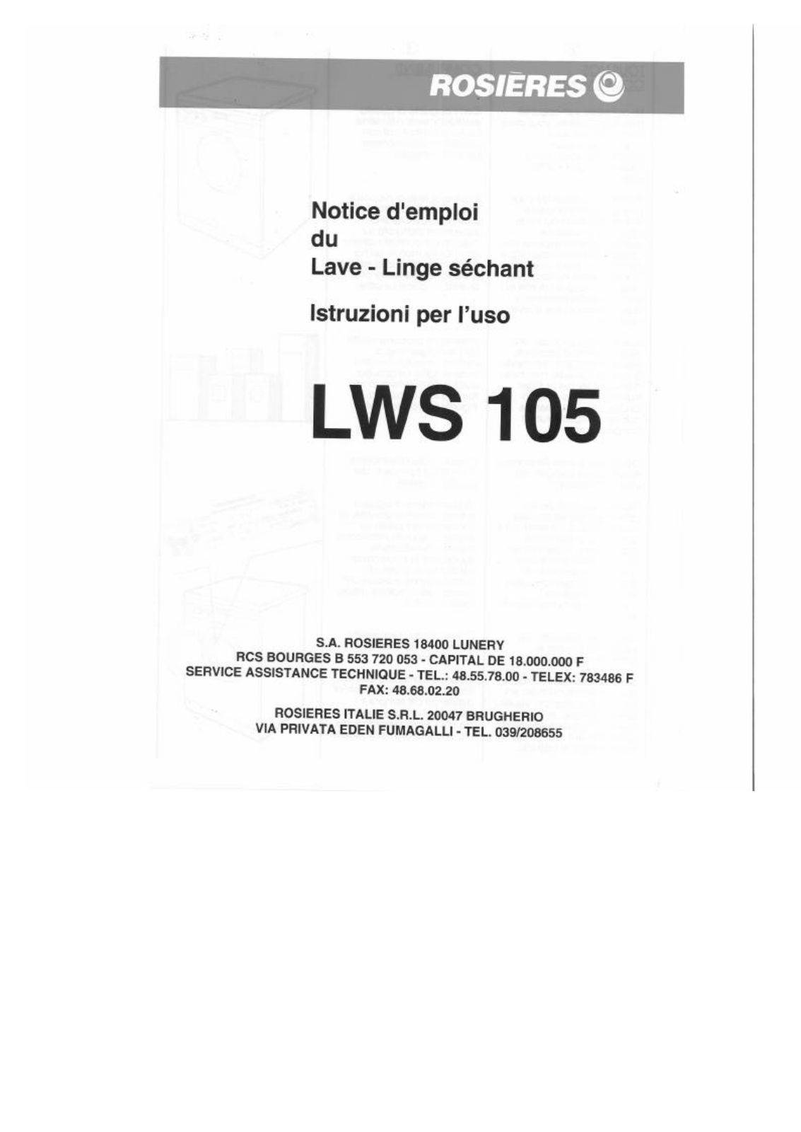 Rosieres LWS 105 User Manual