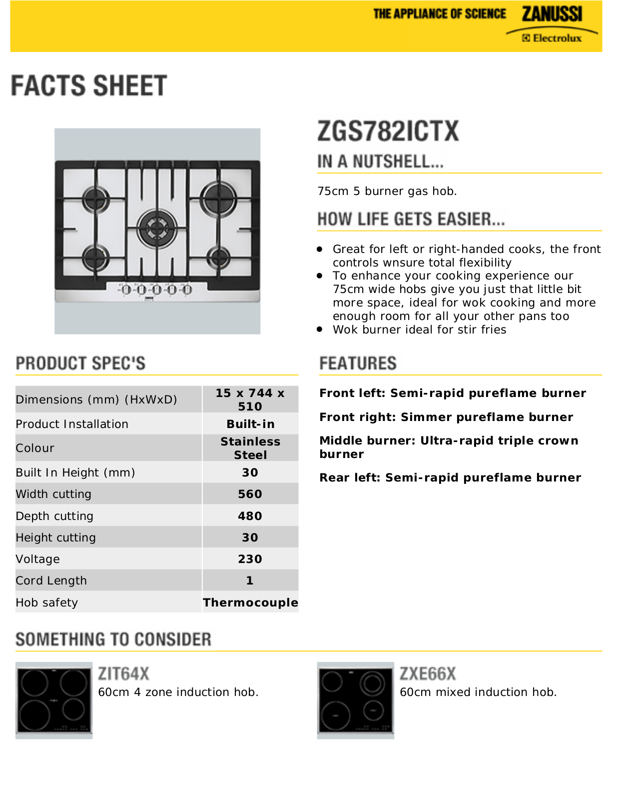 Zanussi ZGS782ICTX User Manual