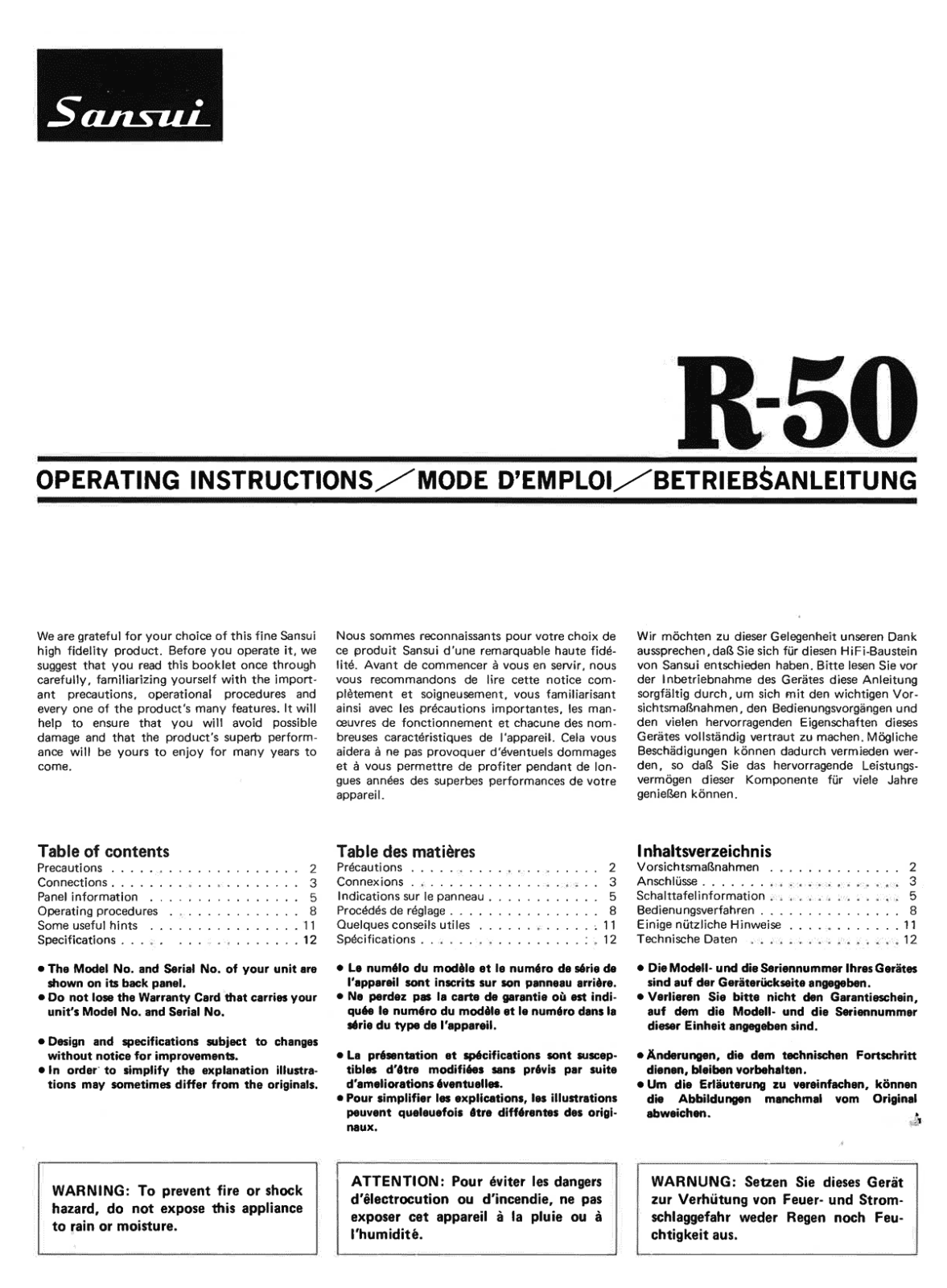 Sansui R-50 Owners manual