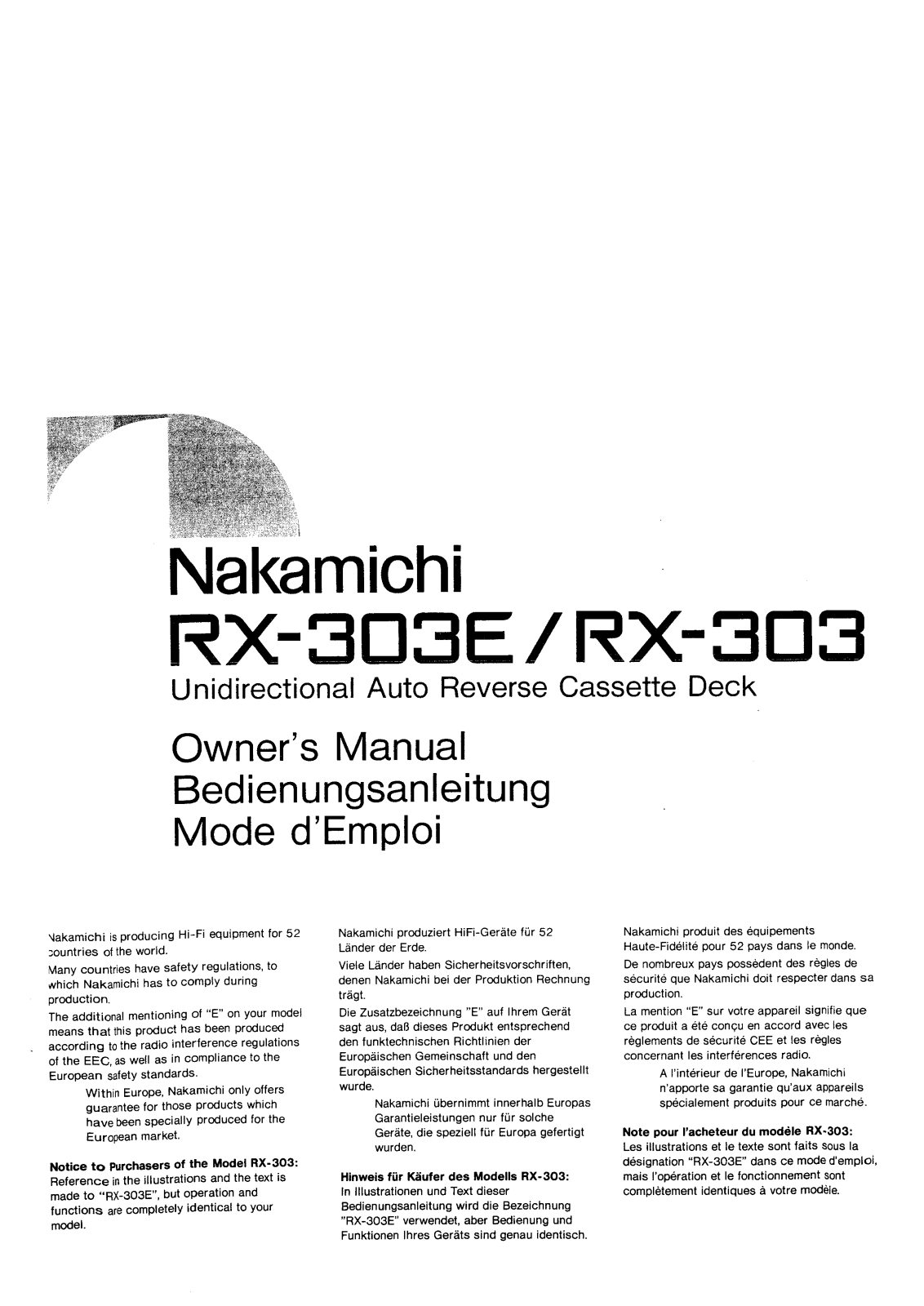 Nakamichi RX-303 Owners manual