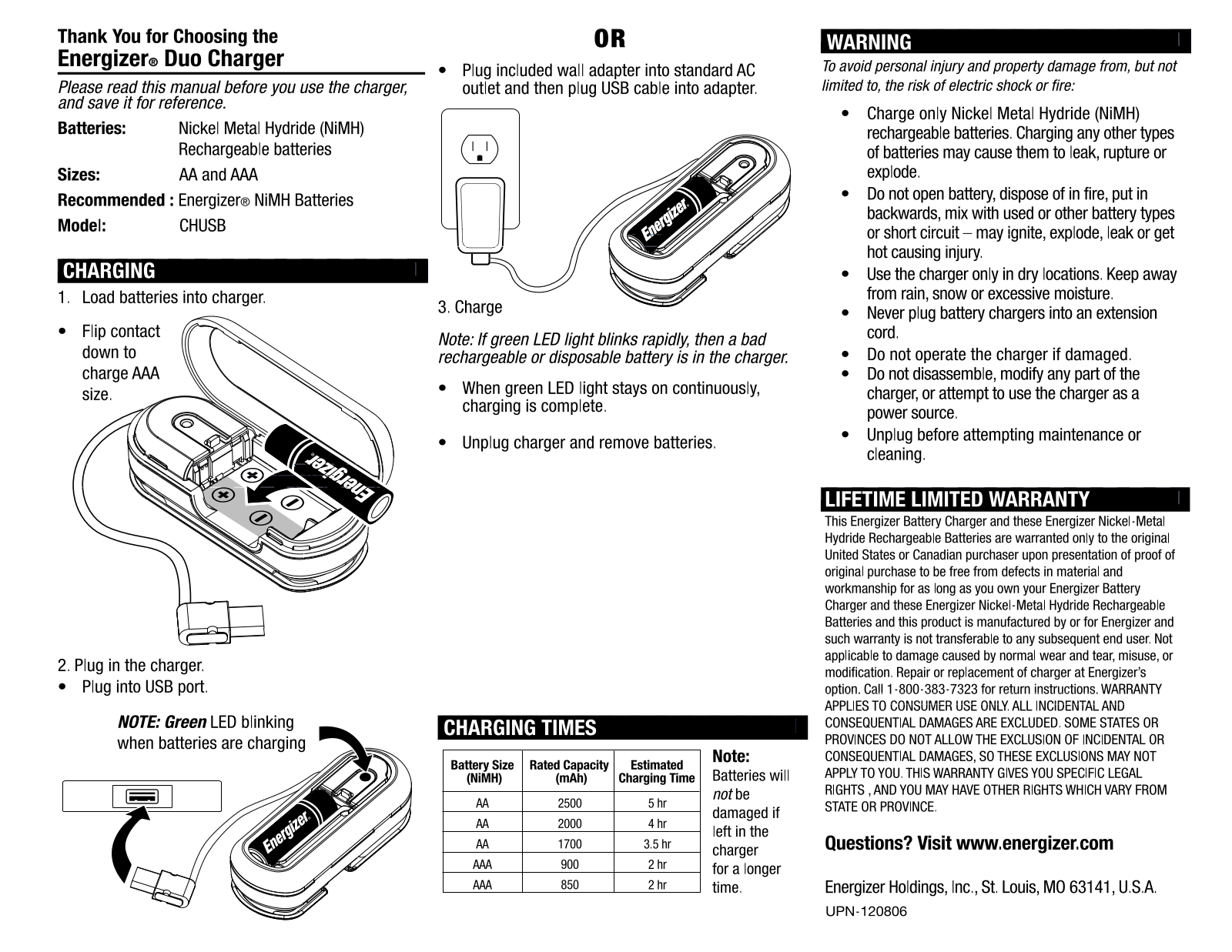 Energizer CHU58 User Manual