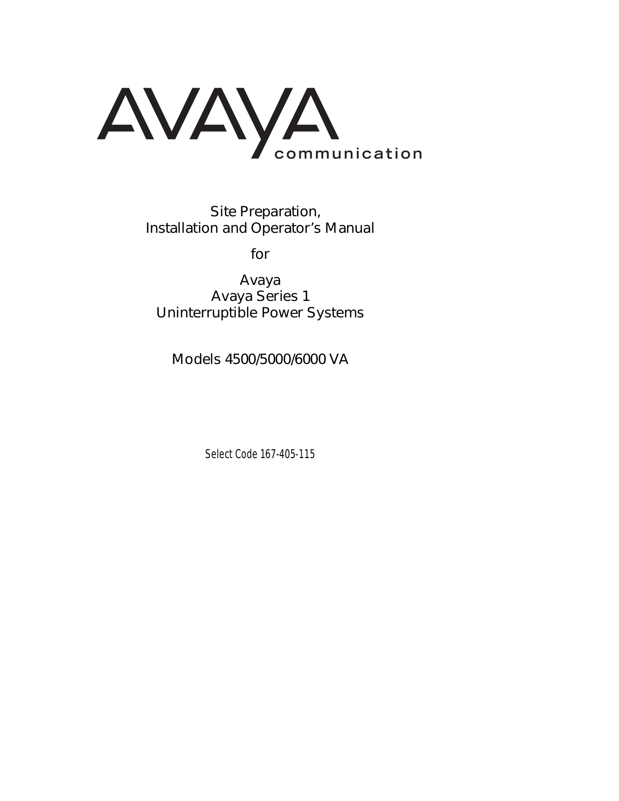 Avaya 4500 VA, 5000 VA, 6000 VA Installation And Operator's Manual