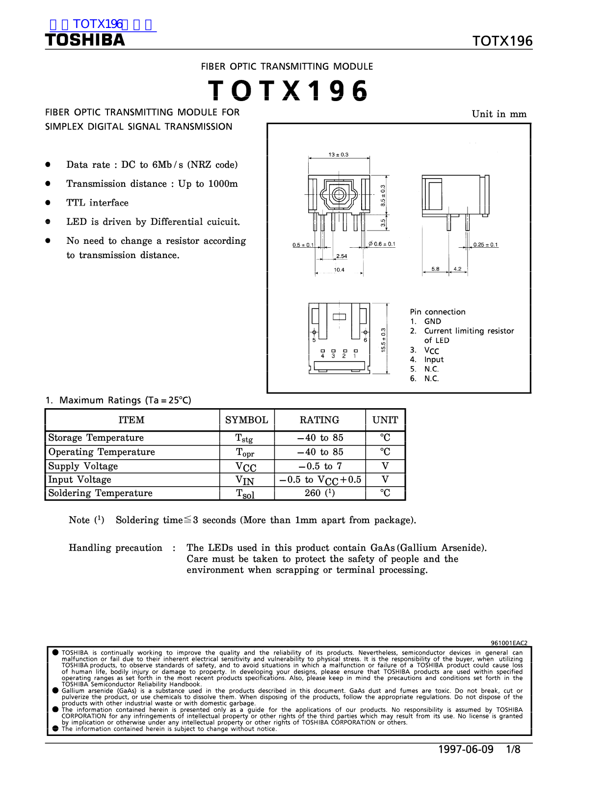 TOSHIBA TOTX196 Technical data