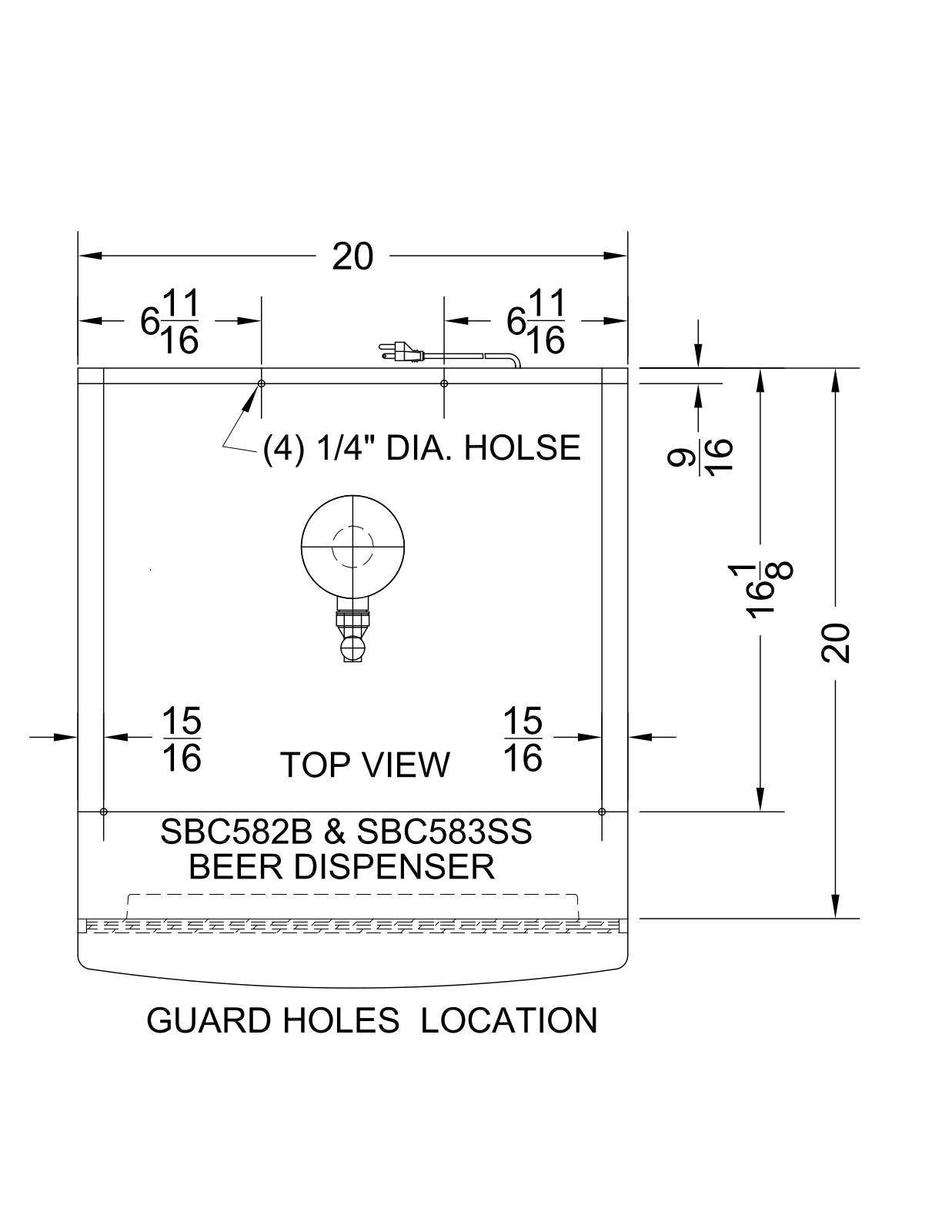 Summit SBC583SSNK, SBC582B, SBC582BNK, SBC583SS Guard Holes Location