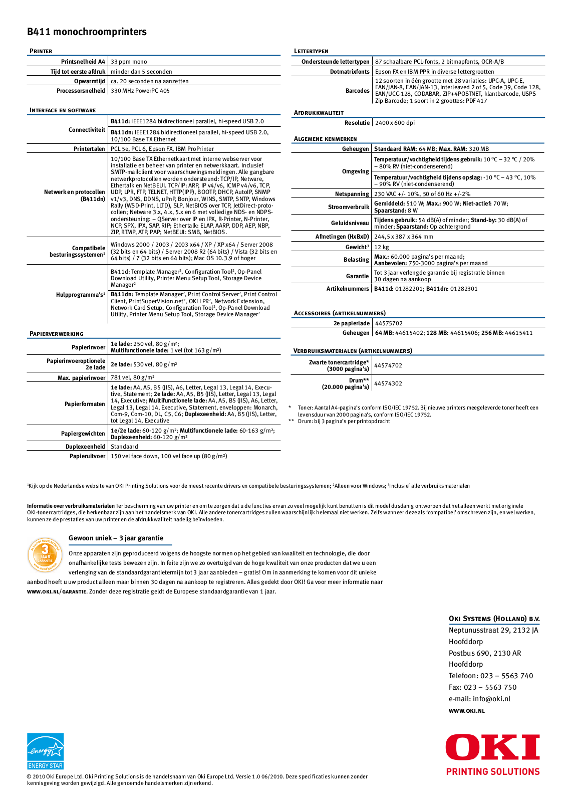 Oki B411 DATASHEET