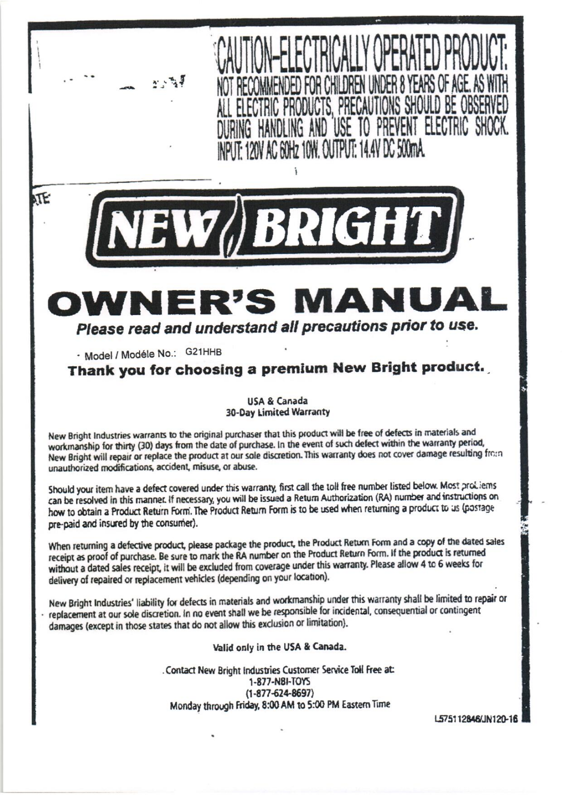 New Bright Co G21HHB User Manual