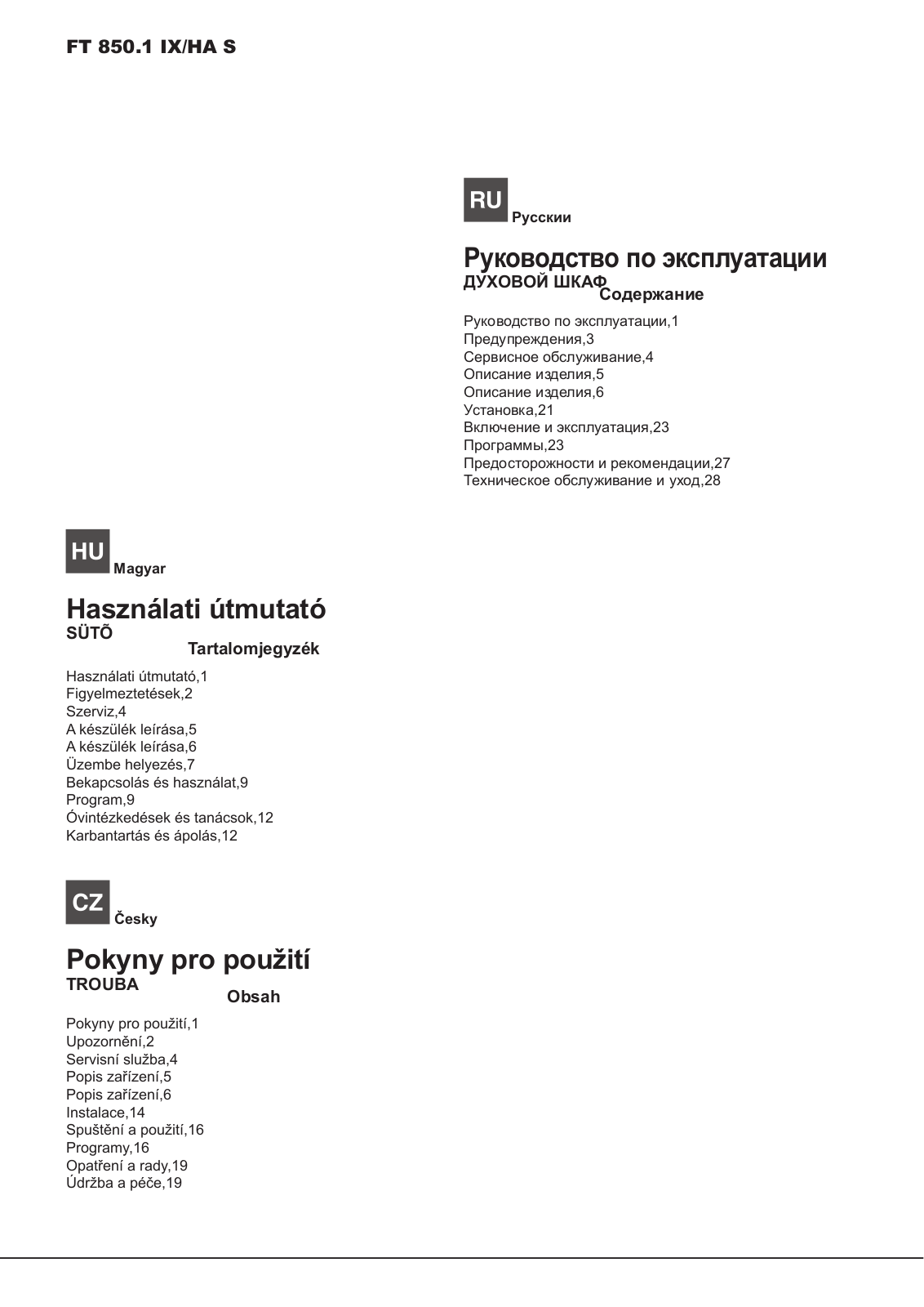 Hotpoint-ariston FT 850.1 IX User Manual