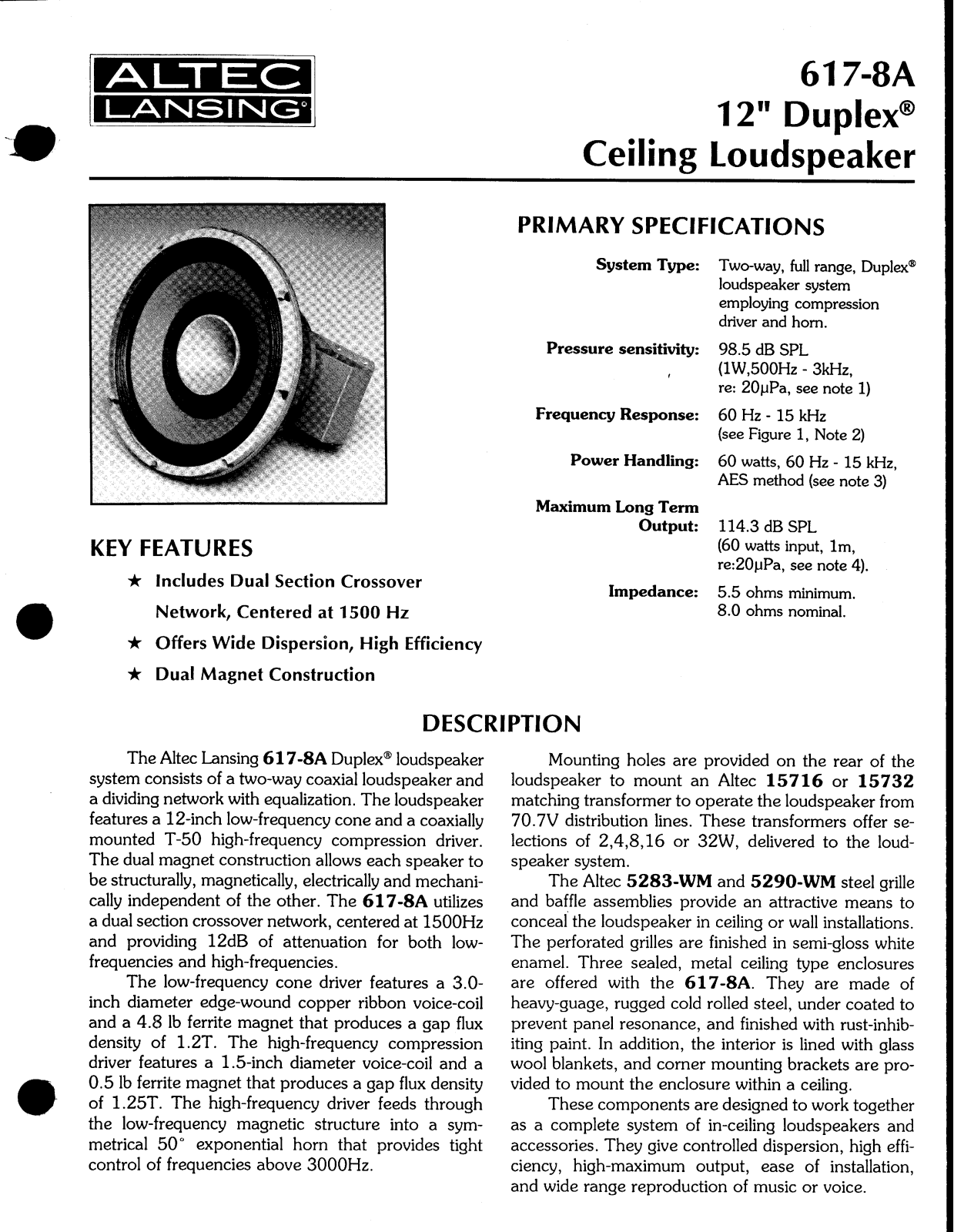 Altec lansing 617-8A User Manual