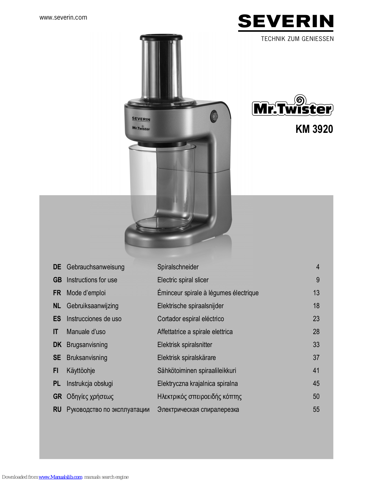 SEVERIN KM 3920 Instructions For Use Manual