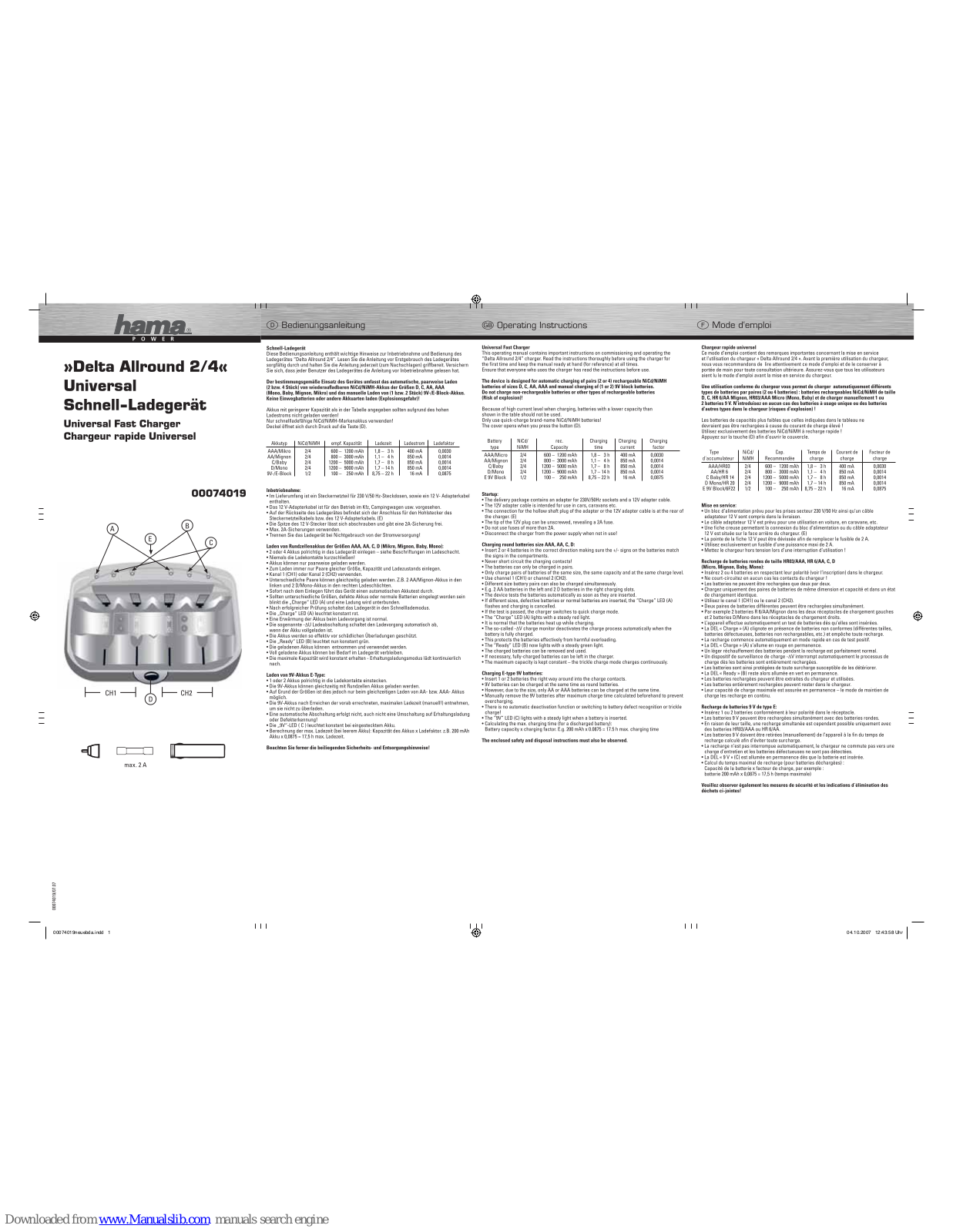 Hama 74019 Operating Instructions Manual - ManualMachine.com