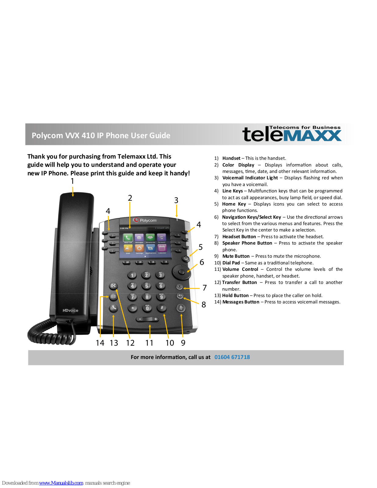 Telemaxx Polycom VVX 410 User Manual