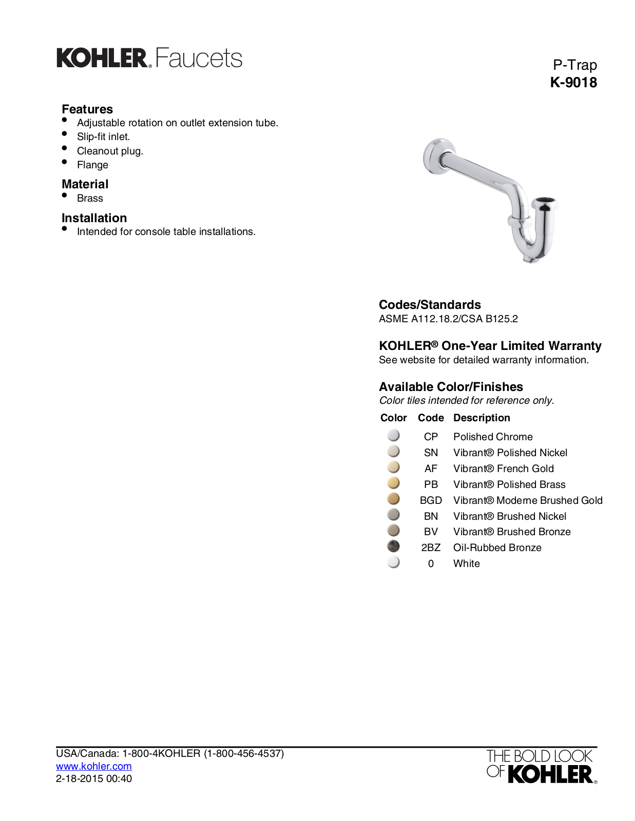 Kohler KOH8873 Specifications - ManualMachine.com