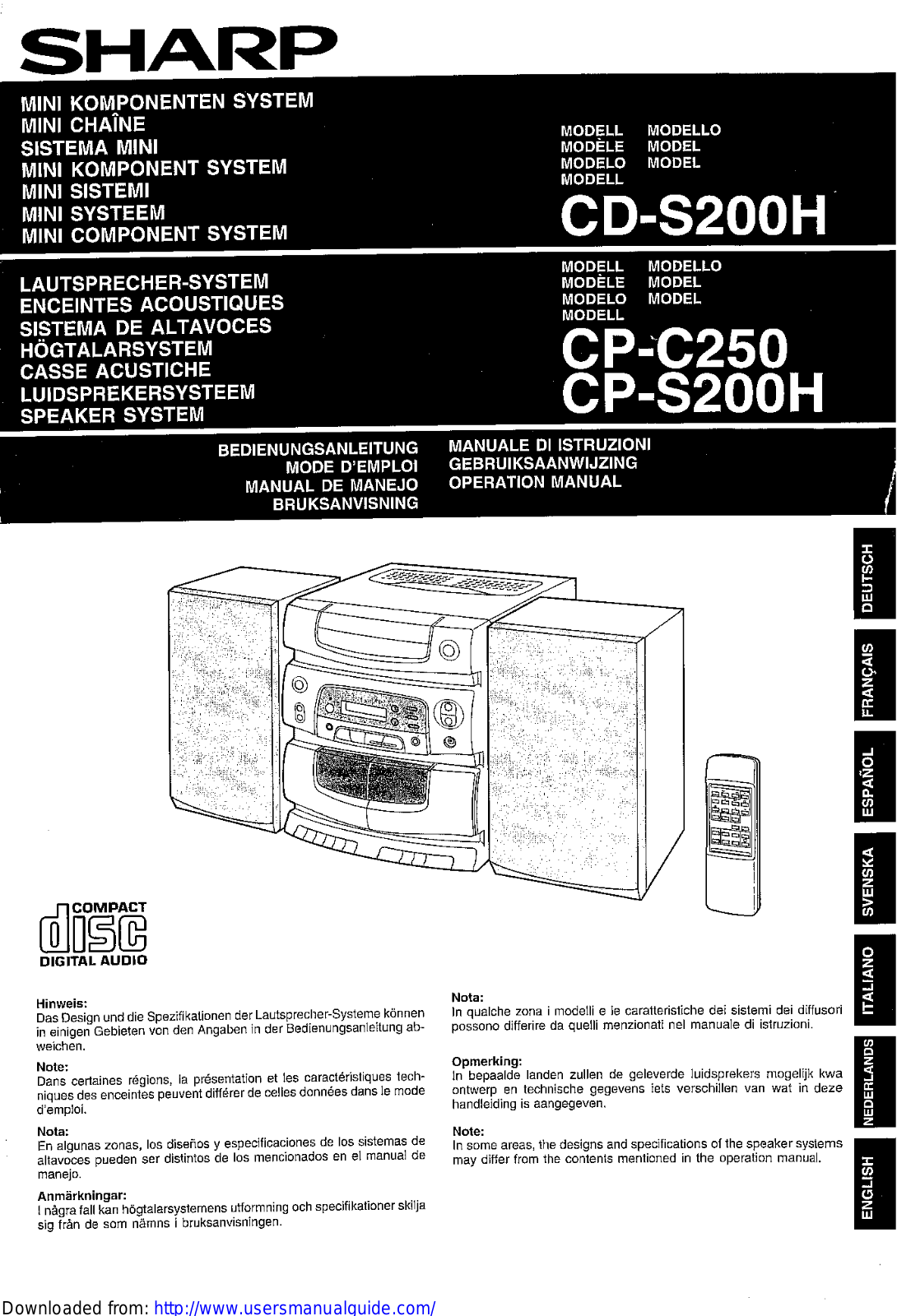 SHARP CD/CPS/CPC200H-250 User Manual