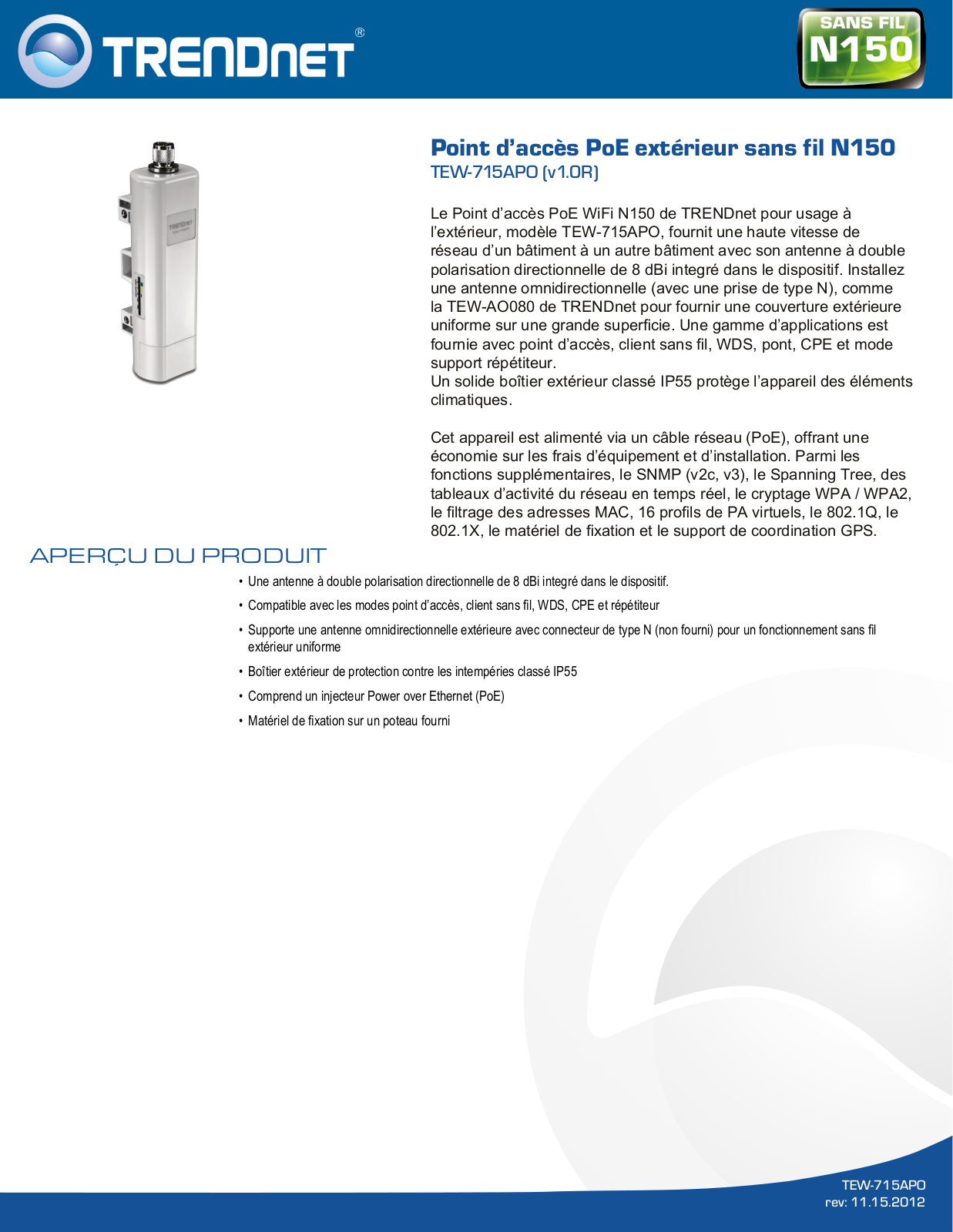 Trendnet TEW-715APO Datasheet