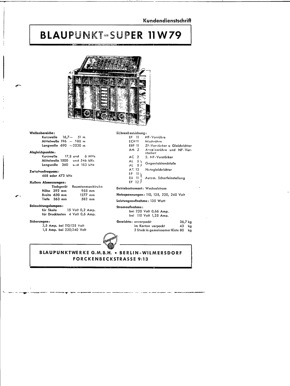 Blaupunkt 11w79 schematic