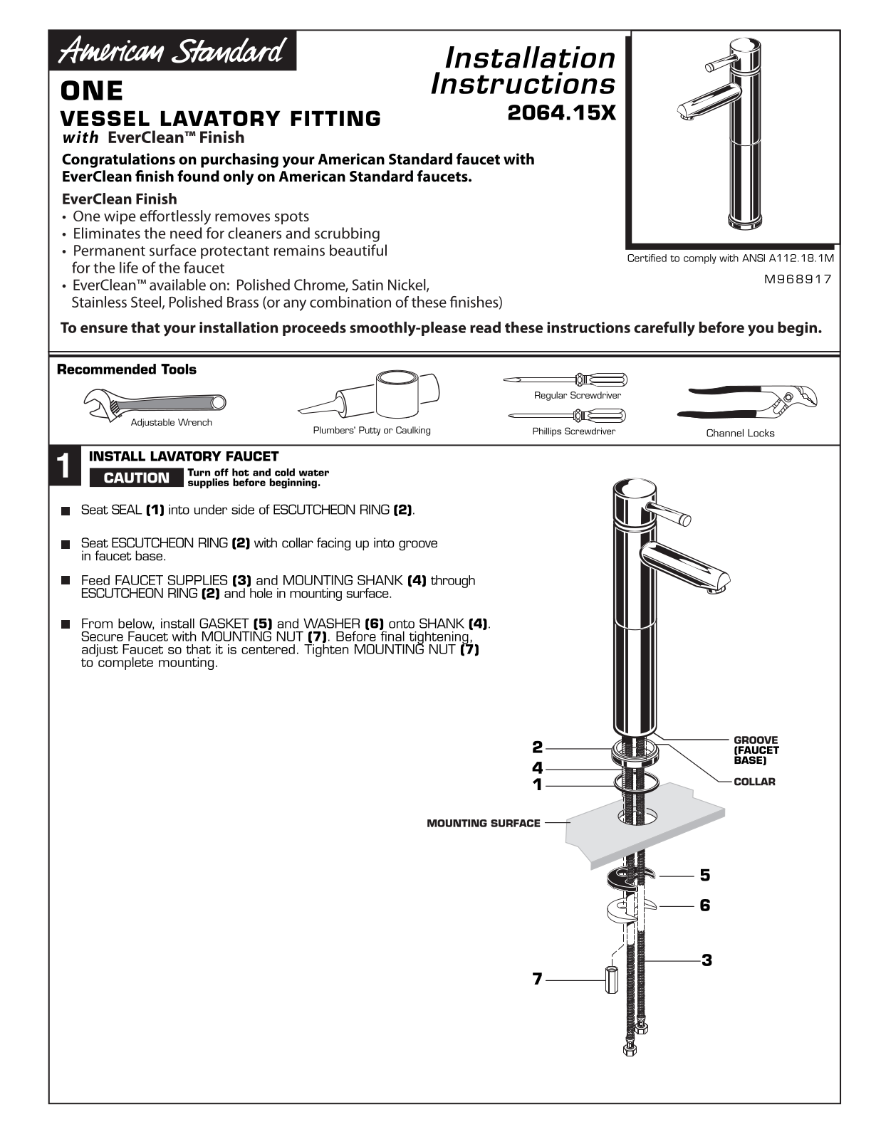 American Standard 2064.15X User Manual